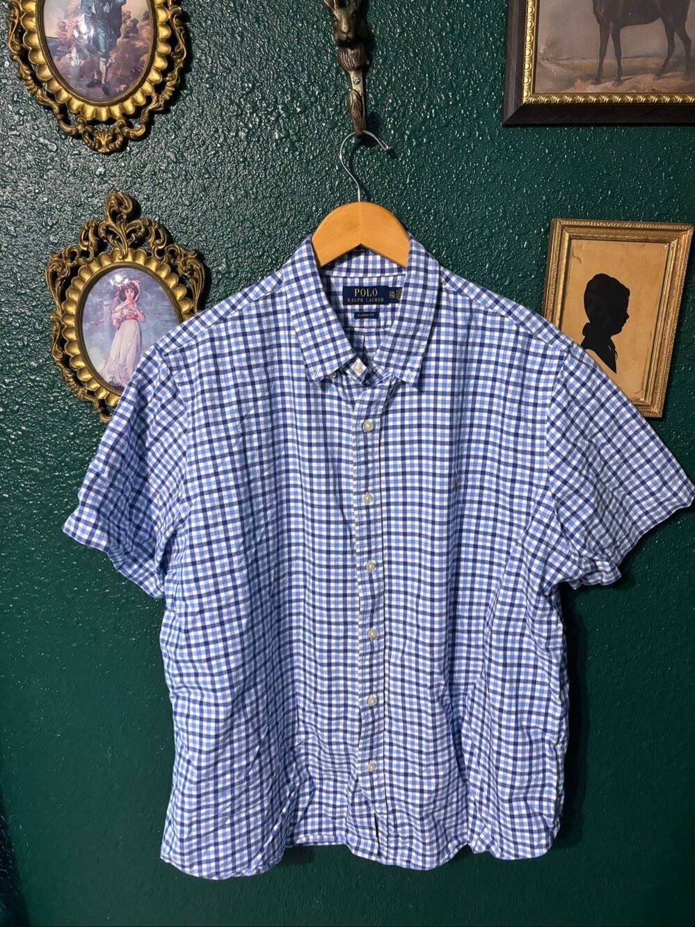 Polo Ralph Lauren Blue White Plaid Button Down Cotton Shirt Sz XXL Classic